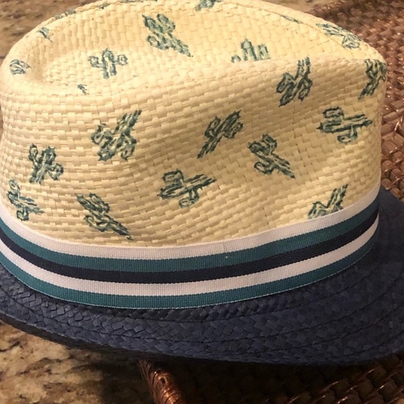 Toddler Cream and Blue Fedora Hat with Tropical Pattern - Picture 8 of 8